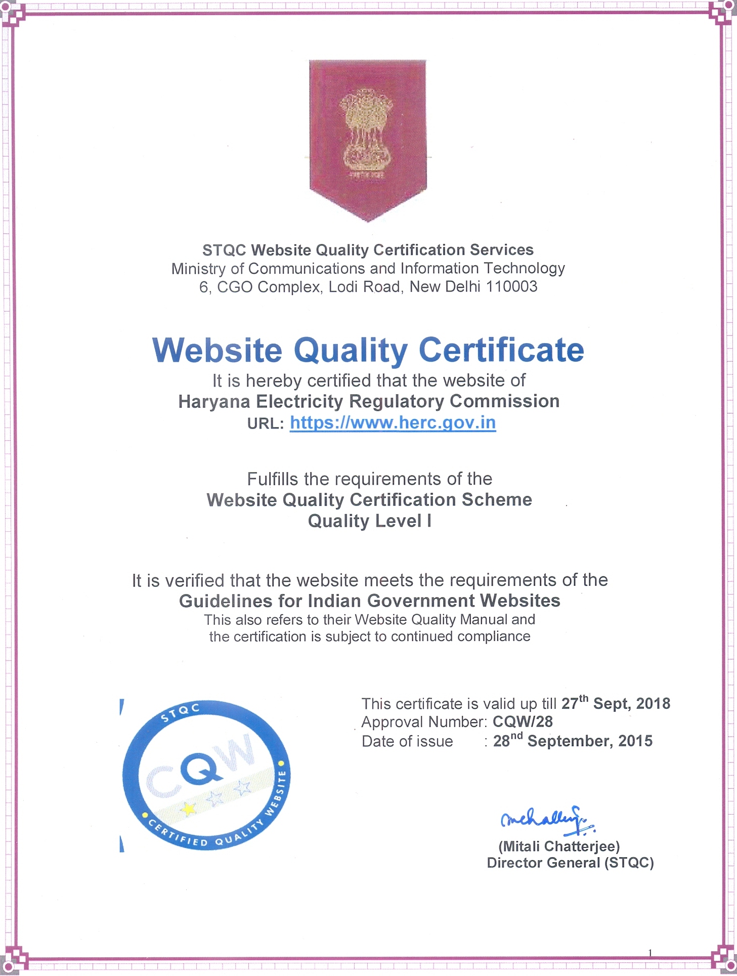 Certified Quality Website Certificate